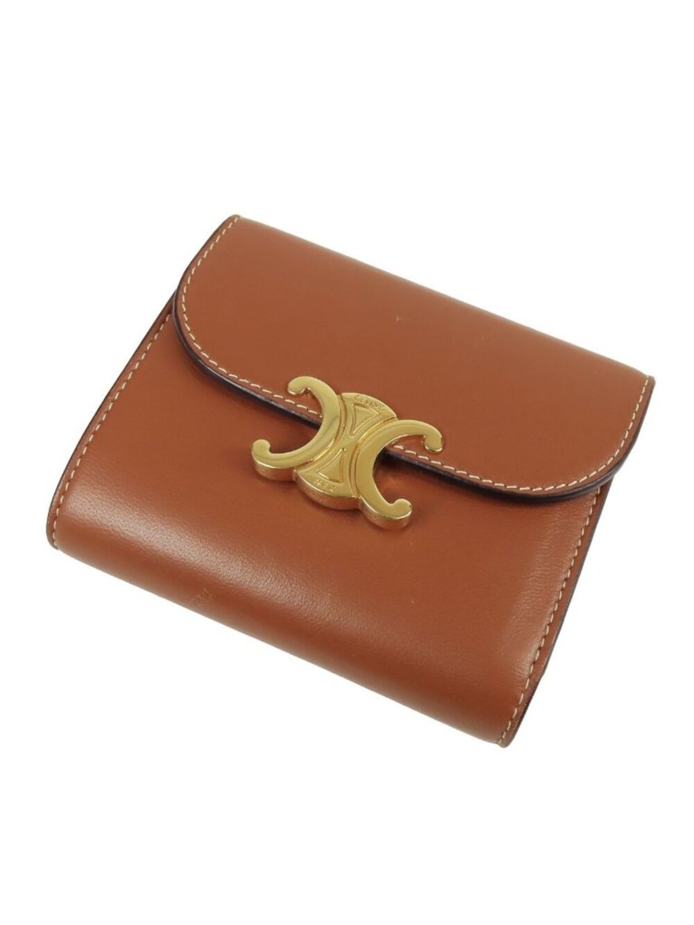 Celine Small Flap Wallet Triomphe Tan Brown Lambskin Trifold